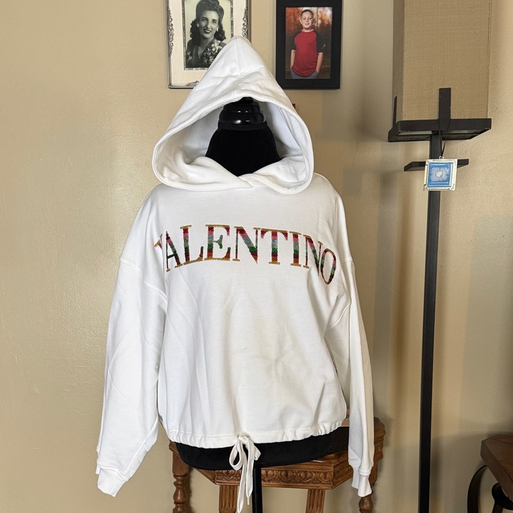 Valentino Cropped Hoodie with Sequined Logo